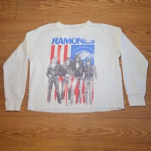 RAMONES 1234 Merchandise Band Sweatshirt Women's Size Medium Cropped White